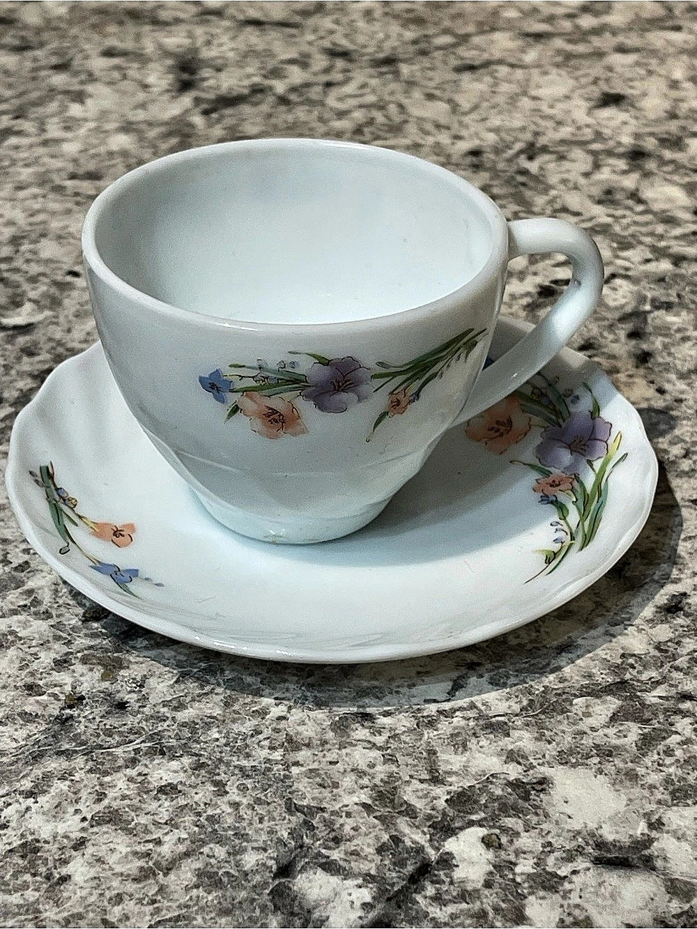 Milk Glass Swirl Floral Teacup and Saucer Set Floral